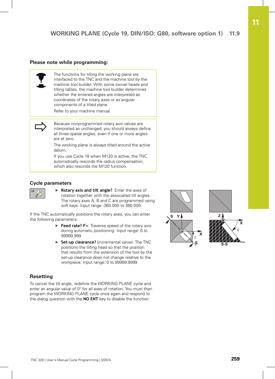 Please note while programming, Cycle parameters, Resetting | HEIDENHAIN TNC 320 (77185x-01) Cycle programming User Manual | Page 259 / 445
