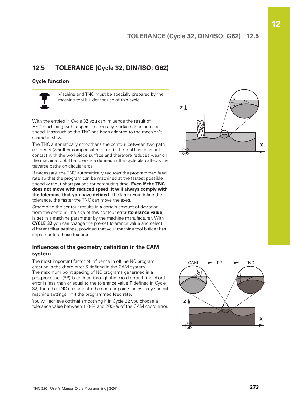 5 tolerance (cycle 32, din/iso: g62), Cycle function, Tolerance (cycle 32, din/iso: g62) | HEIDENHAIN TNC 320 (77185x-01) Cycle programming User Manual | Page 273 / 445