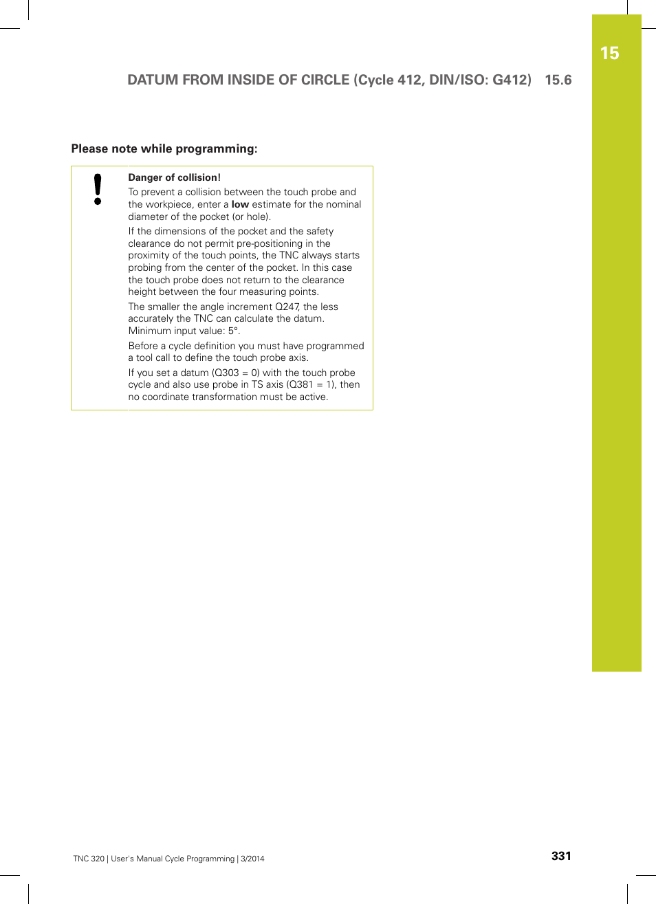 Please note while programming | HEIDENHAIN TNC 320 (77185x-01) Cycle programming User Manual | Page 331 / 445