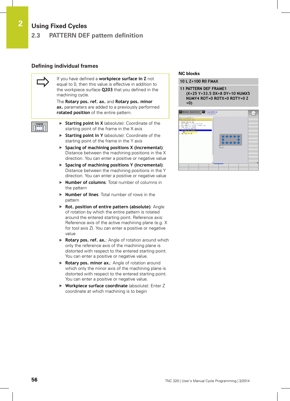 Defining individual frames | HEIDENHAIN TNC 320 (77185x-01) Cycle programming User Manual | Page 56 / 445