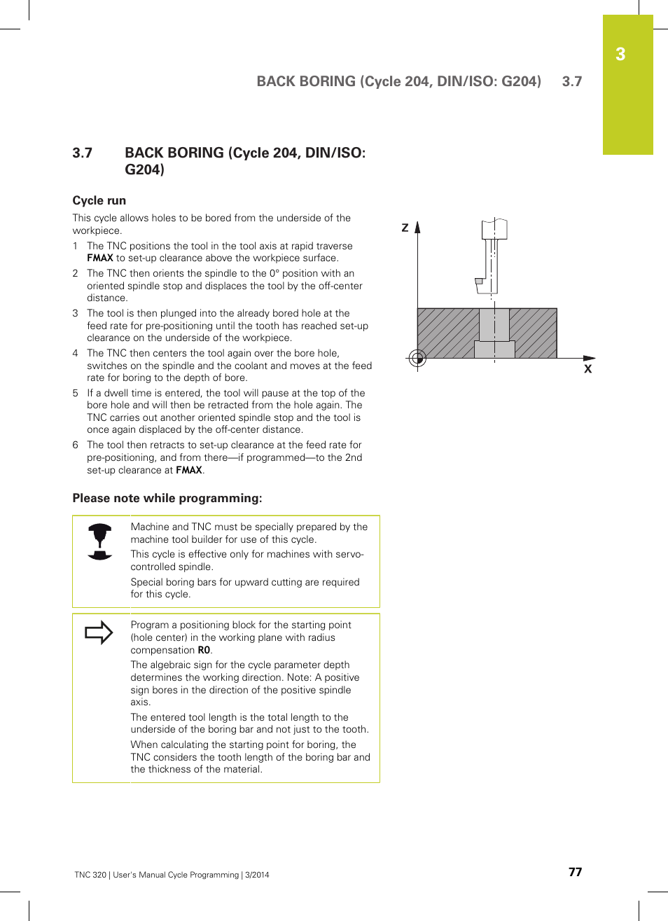 7 back boring (cycle 204, din/iso: g204), Cycle run, Please note while programming | Back boring (cycle 204, din/iso: g204) | HEIDENHAIN TNC 320 (77185x-01) Cycle programming User Manual | Page 77 / 445
