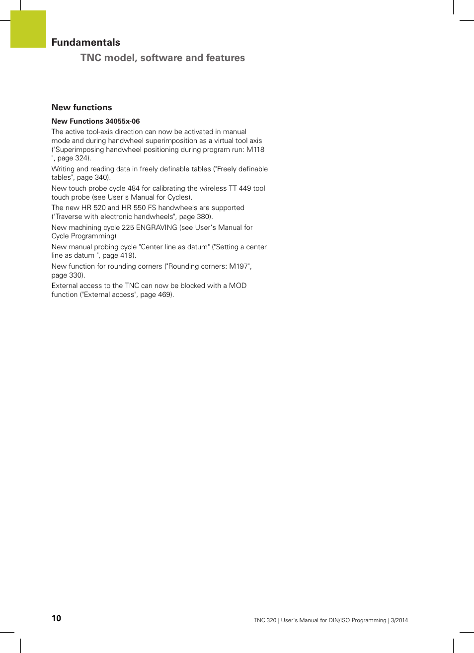 New functions, Fundamentals tnc model, software and features | HEIDENHAIN TNC 320 (77185x-01) ISO programming User Manual | Page 10 / 556