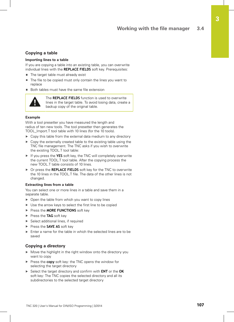 Copying a table, Copying a directory, Working with the file manager 3.4 | HEIDENHAIN TNC 320 (77185x-01) ISO programming User Manual | Page 107 / 556