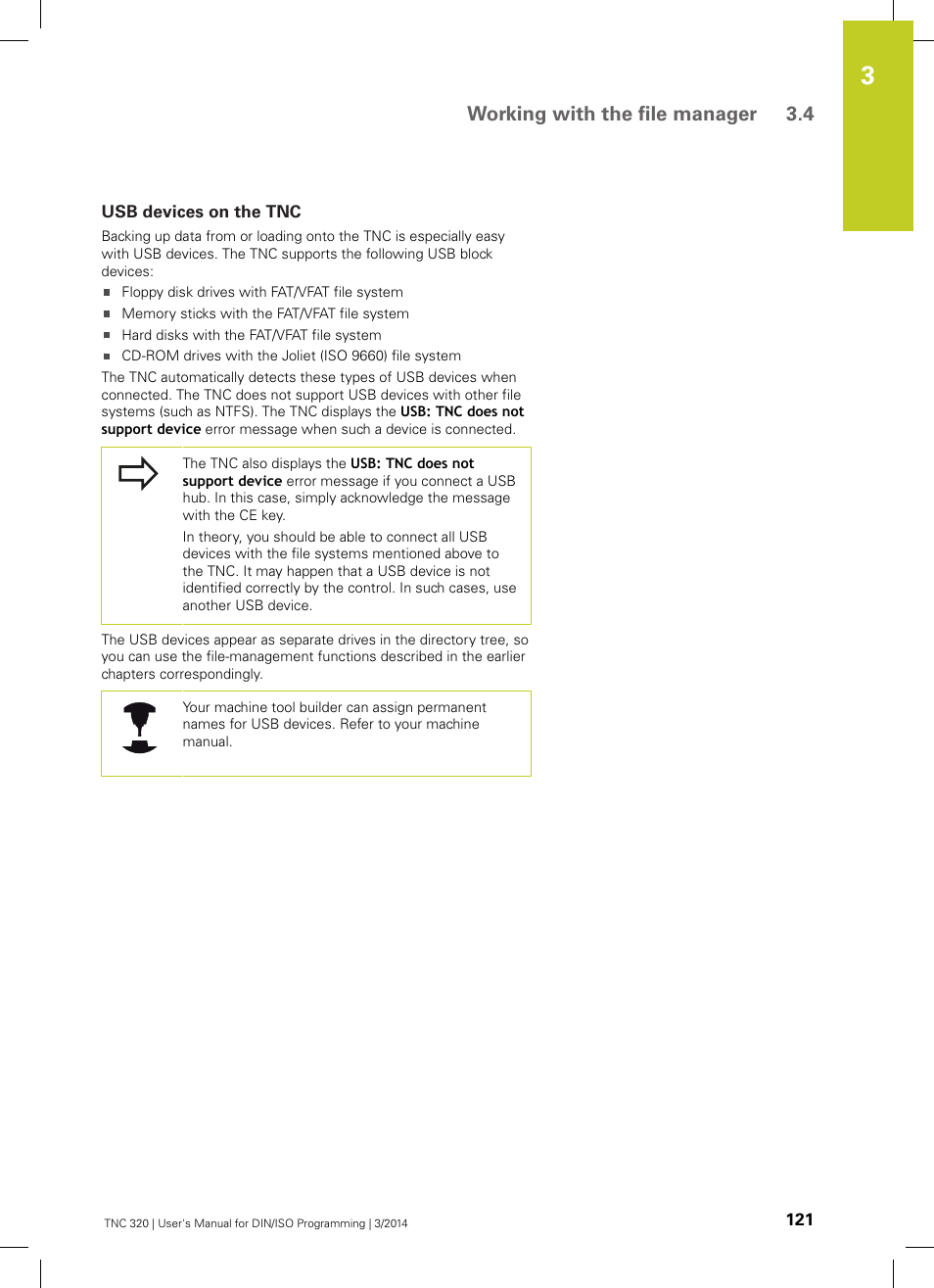 Usb devices on the tnc, Working with the file manager 3.4 | HEIDENHAIN TNC 320 (77185x-01) ISO programming User Manual | Page 121 / 556