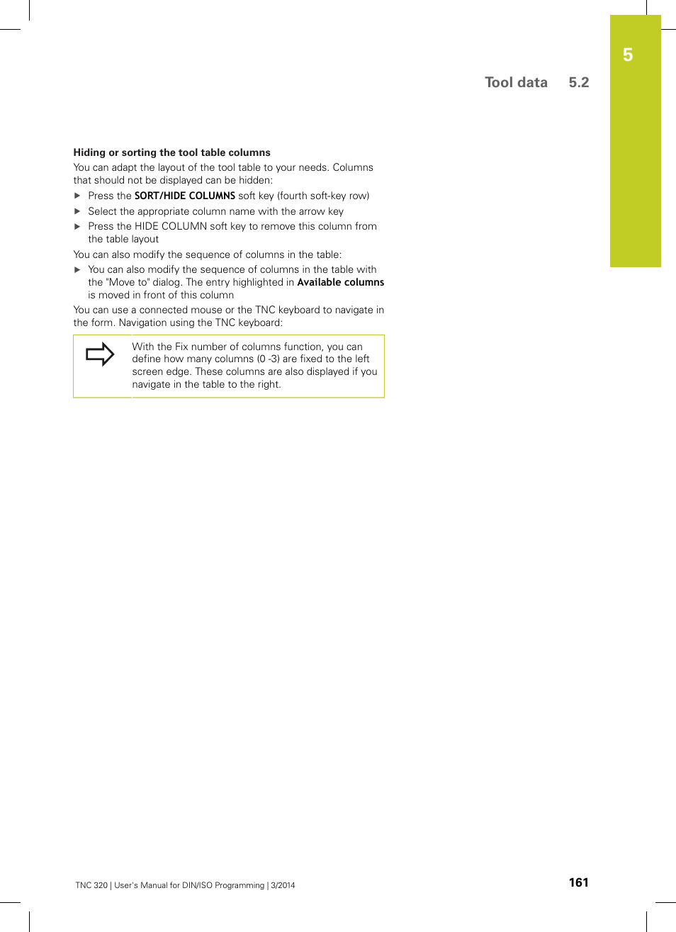 Tool data 5.2 | HEIDENHAIN TNC 320 (77185x-01) ISO programming User Manual | Page 161 / 556