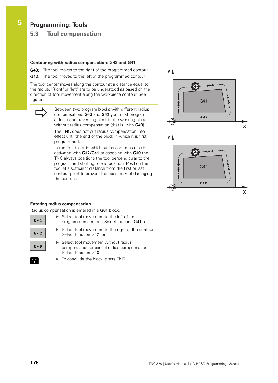 Programming: tools 5.3 tool compensation | HEIDENHAIN TNC 320 (77185x-01) ISO programming User Manual | Page 176 / 556