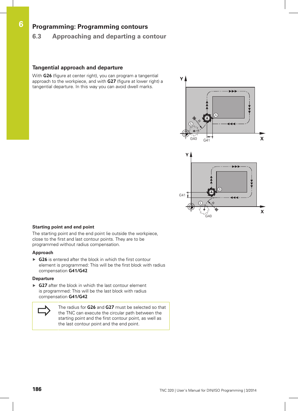 Tangential approach and departure | HEIDENHAIN TNC 320 (77185x-01) ISO programming User Manual | Page 186 / 556