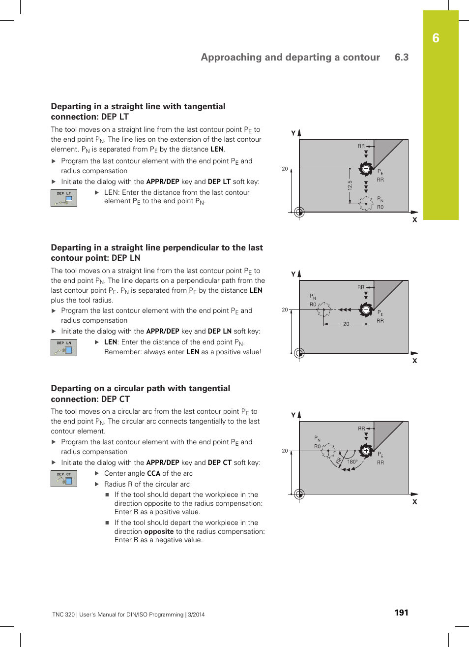 Approaching and departing a contour 6.3 | HEIDENHAIN TNC 320 (77185x-01) ISO programming User Manual | Page 191 / 556
