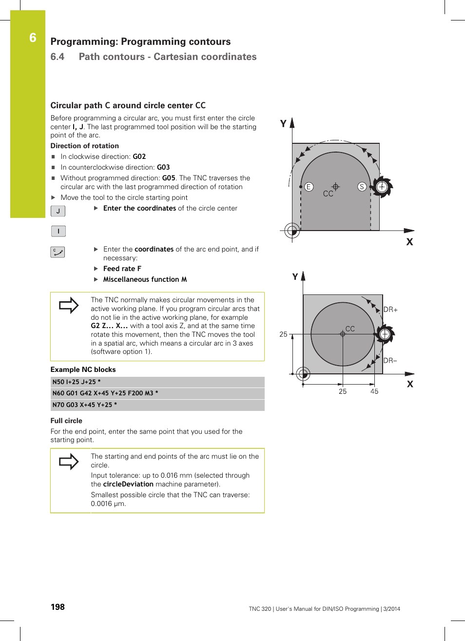 Circular path c around circle center cc | HEIDENHAIN TNC 320 (77185x-01) ISO programming User Manual | Page 198 / 556