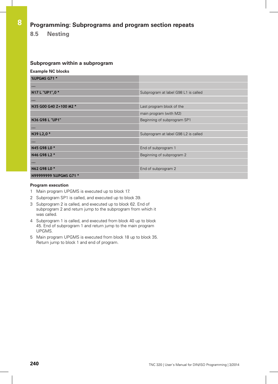 Subprogram within a subprogram | HEIDENHAIN TNC 320 (77185x-01) ISO programming User Manual | Page 240 / 556