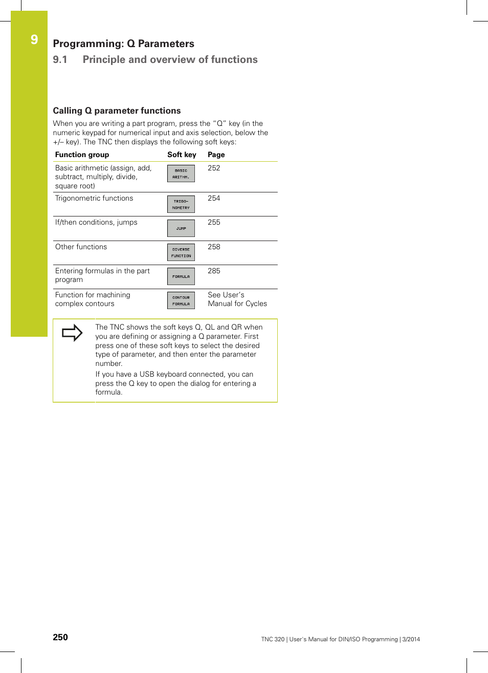Calling q parameter functions | HEIDENHAIN TNC 320 (77185x-01) ISO programming User Manual | Page 250 / 556