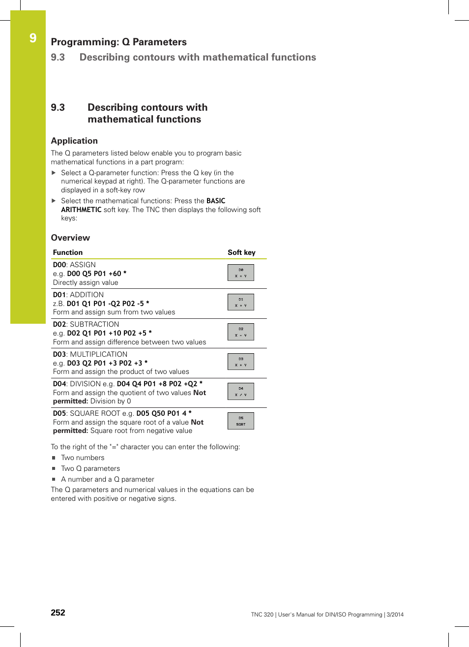 3 describing contours with mathematical functions, Application, Overview | Describing contours with mathematical functions | HEIDENHAIN TNC 320 (77185x-01) ISO programming User Manual | Page 252 / 556