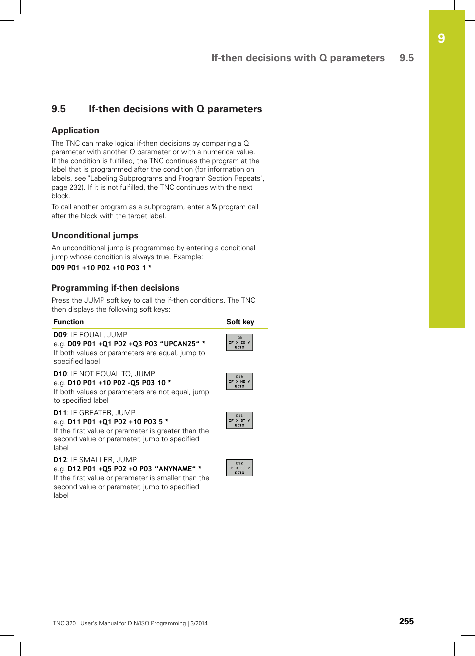 5 if-then decisions with q parameters, Application, Unconditional jumps | Programming if-then decisions, If-then decisions with q parameters, If-then decisions with q parameters 9.5 | HEIDENHAIN TNC 320 (77185x-01) ISO programming User Manual | Page 255 / 556