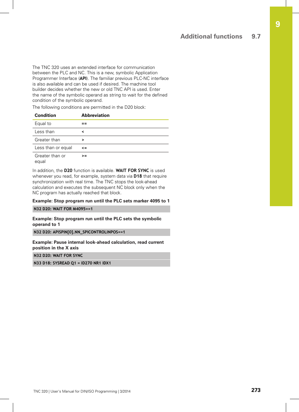 Additional functions 9.7 | HEIDENHAIN TNC 320 (77185x-01) ISO programming User Manual | Page 273 / 556