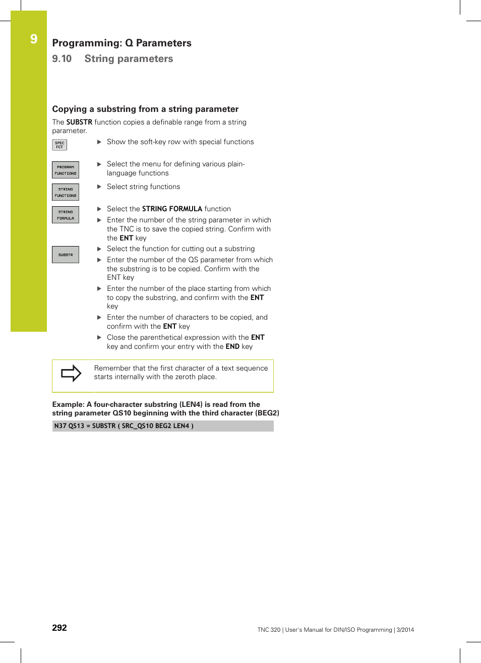 Copying a substring from a string parameter, Programming: q parameters 9.10 string parameters | HEIDENHAIN TNC 320 (77185x-01) ISO programming User Manual | Page 292 / 556