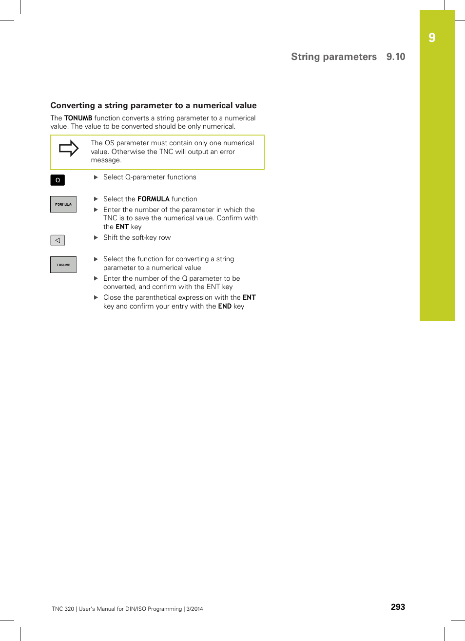 Converting a string parameter to a numerical value, String parameters 9.10 | HEIDENHAIN TNC 320 (77185x-01) ISO programming User Manual | Page 293 / 556