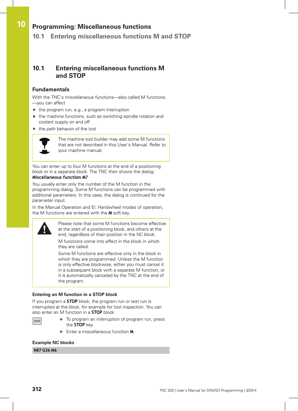 1 entering miscellaneous functions m and stop, Fundamentals, K ("fundamentals | Entering miscellaneous functions m and stop | HEIDENHAIN TNC 320 (77185x-01) ISO programming User Manual | Page 312 / 556