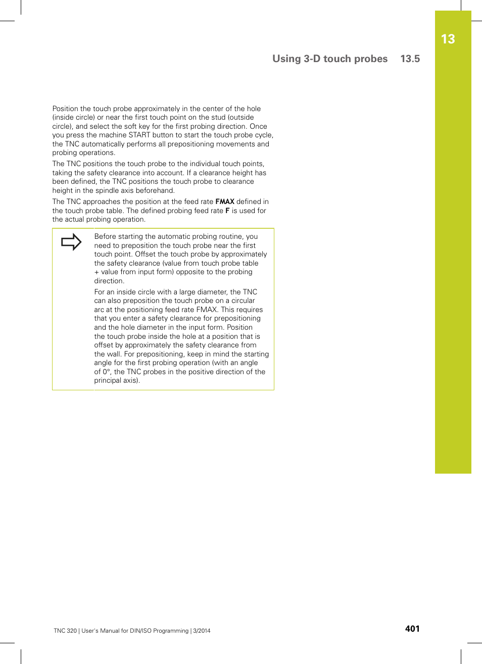 Using 3-d touch probes 13.5 | HEIDENHAIN TNC 320 (77185x-01) ISO programming User Manual | Page 401 / 556