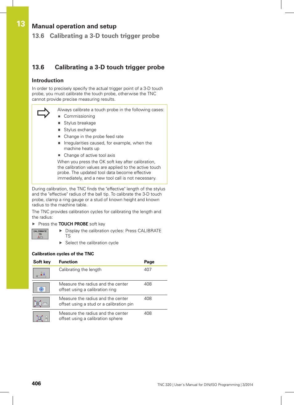 6 calibrating a 3-d touch trigger probe, Introduction, Calibrating a 3-d touch trigger probe | HEIDENHAIN TNC 320 (77185x-01) ISO programming User Manual | Page 406 / 556
