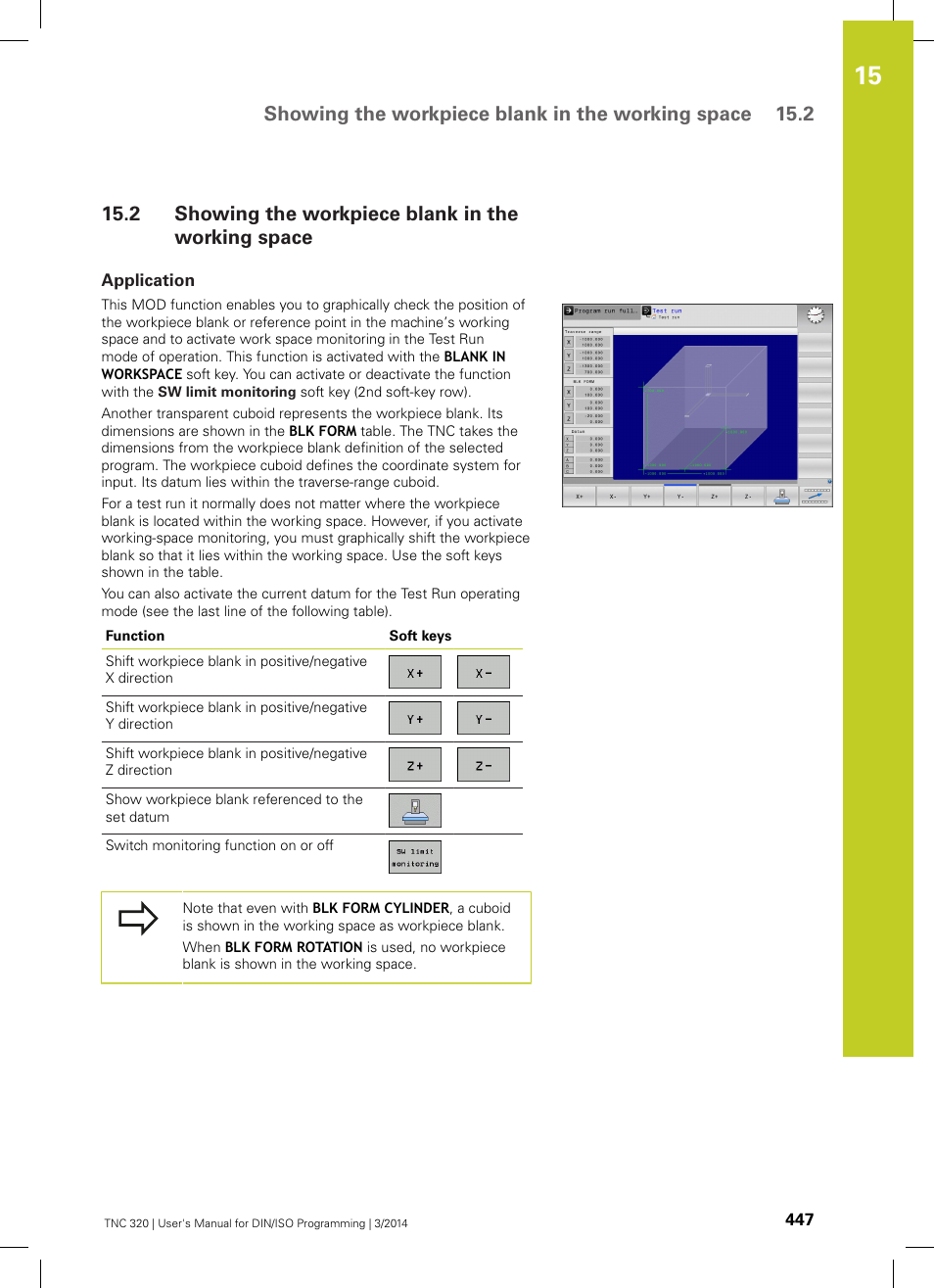 2 showing the workpiece blank in the working space, Application, Showing the workpiece blank in the working space | HEIDENHAIN TNC 320 (77185x-01) ISO programming User Manual | Page 447 / 556