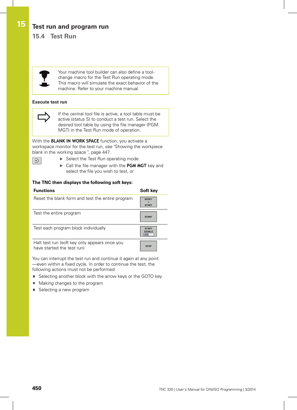 Test run and program run 15.4 test run | HEIDENHAIN TNC 320 (77185x-01) ISO programming User Manual | Page 450 / 556