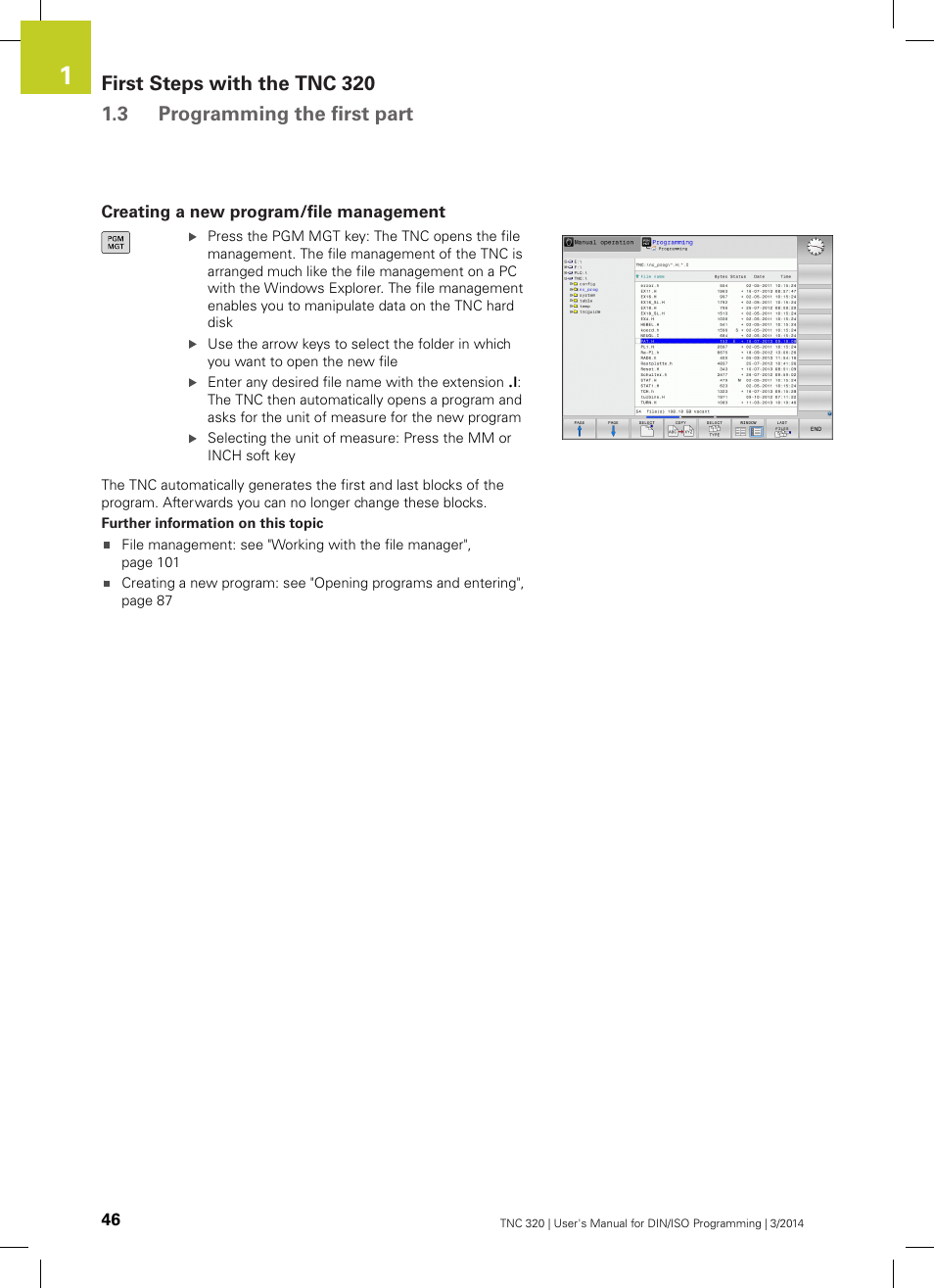 Creating a new program/file management | HEIDENHAIN TNC 320 (77185x-01) ISO programming User Manual | Page 46 / 556
