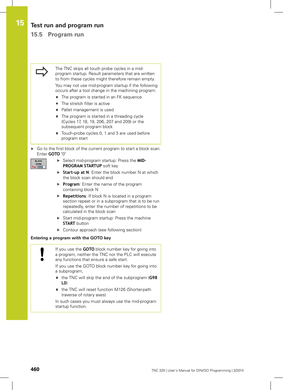 Test run and program run 15.5 program run | HEIDENHAIN TNC 320 (77185x-01) ISO programming User Manual | Page 460 / 556