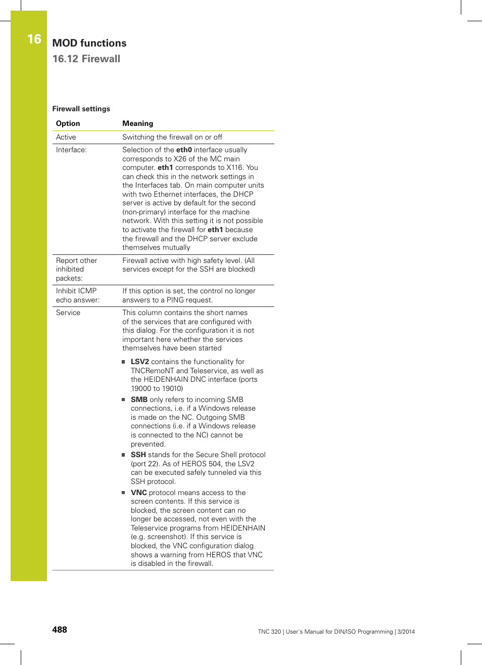 Mod functions 16.12 firewall | HEIDENHAIN TNC 320 (77185x-01) ISO programming User Manual | Page 488 / 556