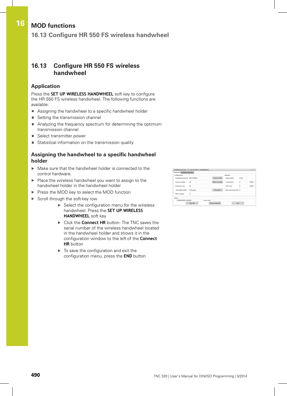 13 configure hr 550 fs wireless handwheel, Application, Configure hr 550 fs wireless handwheel | HEIDENHAIN TNC 320 (77185x-01) ISO programming User Manual | Page 490 / 556