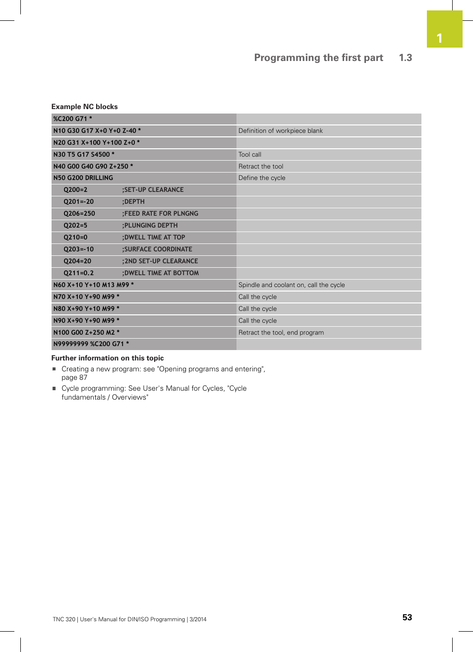 Programming the first part 1.3 | HEIDENHAIN TNC 320 (77185x-01) ISO programming User Manual | Page 53 / 556