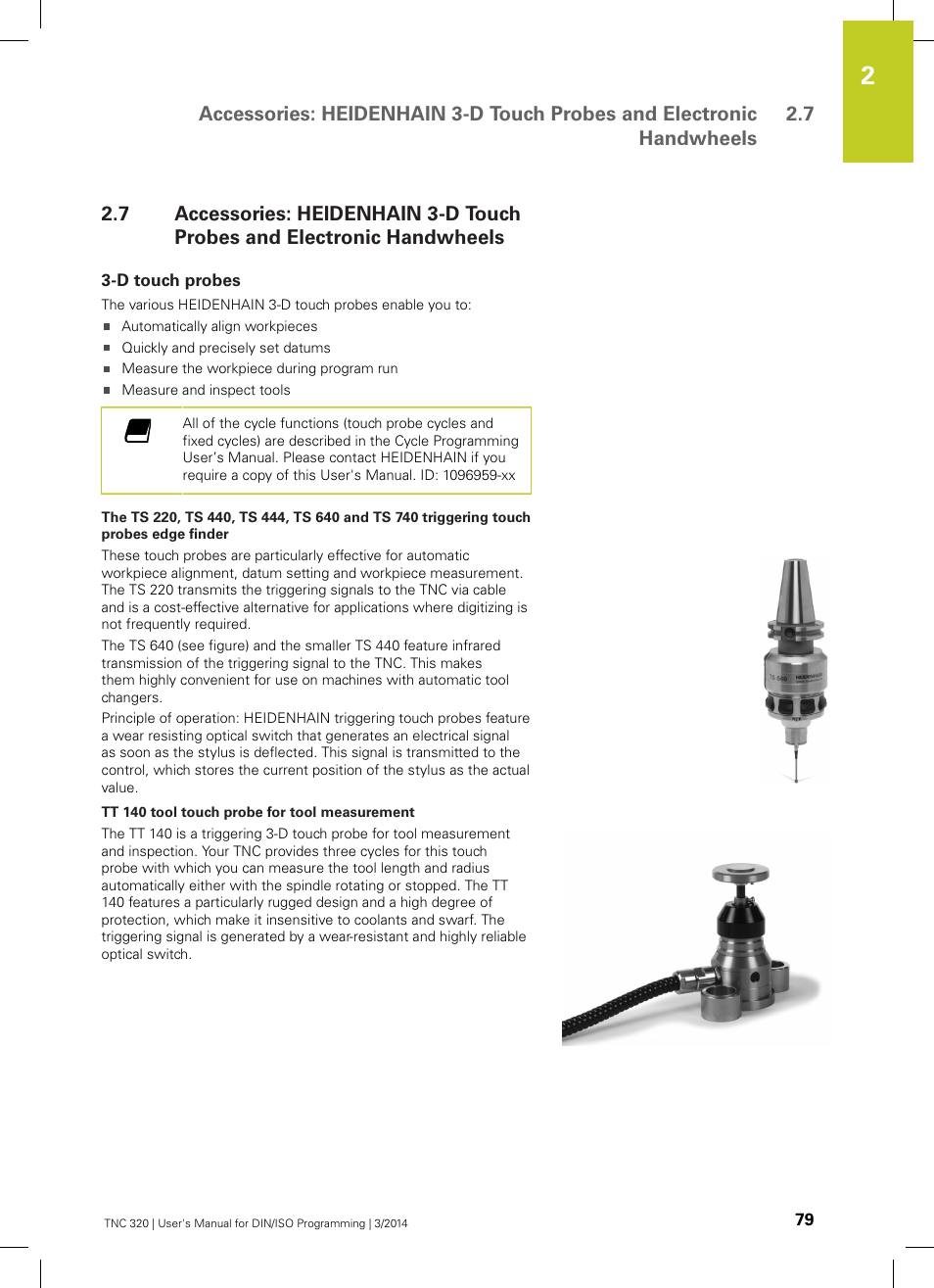 D touch probes | HEIDENHAIN TNC 320 (77185x-01) ISO programming User Manual | Page 79 / 556