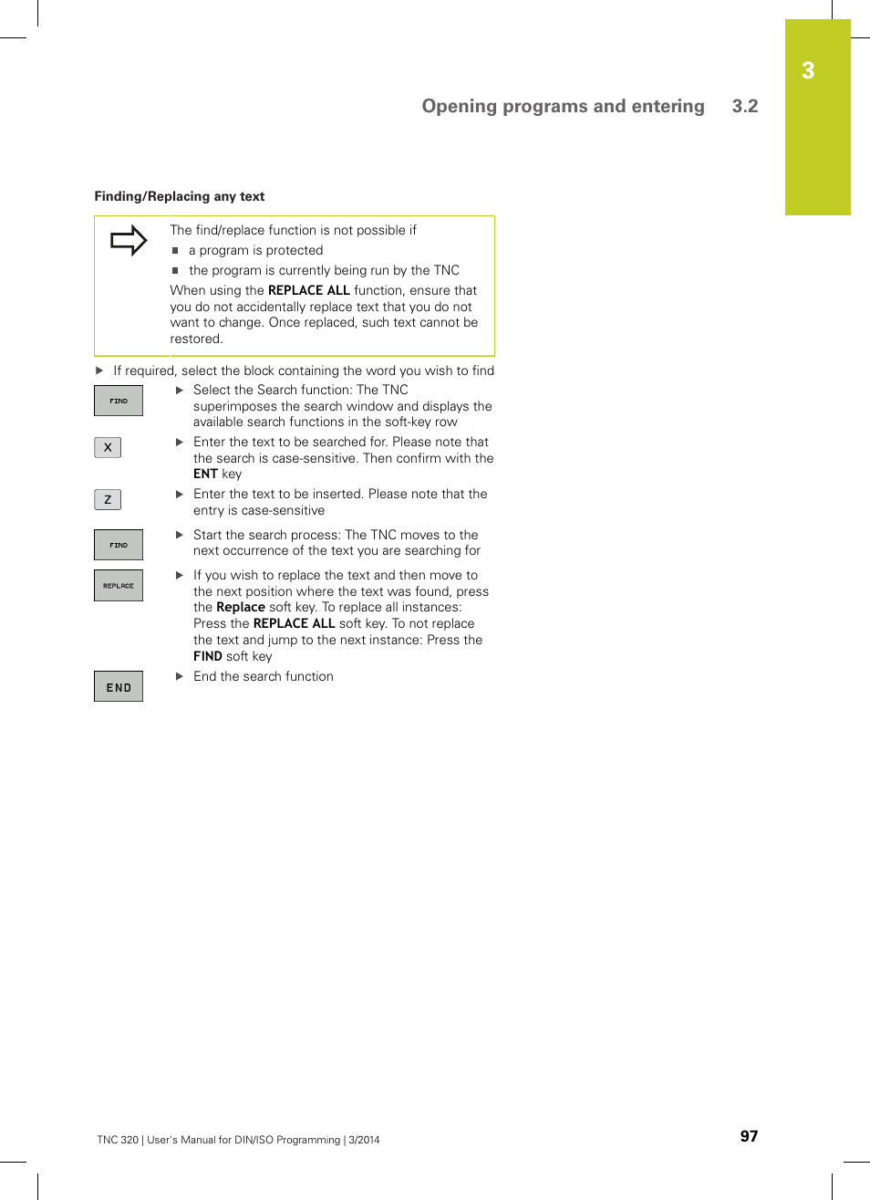 Opening programs and entering 3.2 | HEIDENHAIN TNC 320 (77185x-01) ISO programming User Manual | Page 97 / 556