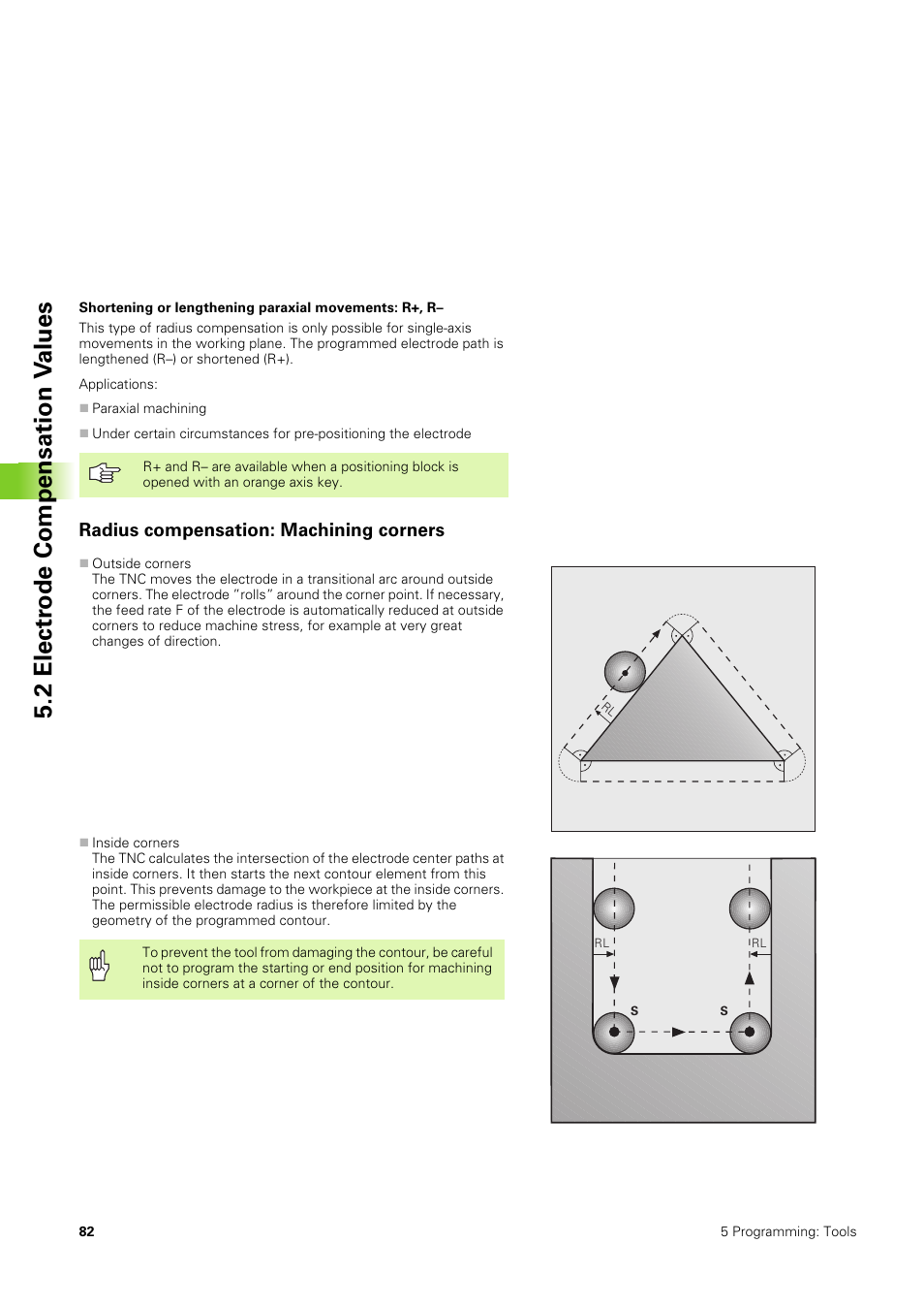 Radius compensation: machining corners, 2 electr ode compensation v a lues | HEIDENHAIN TNC 406 User Manual | Page 103 / 289