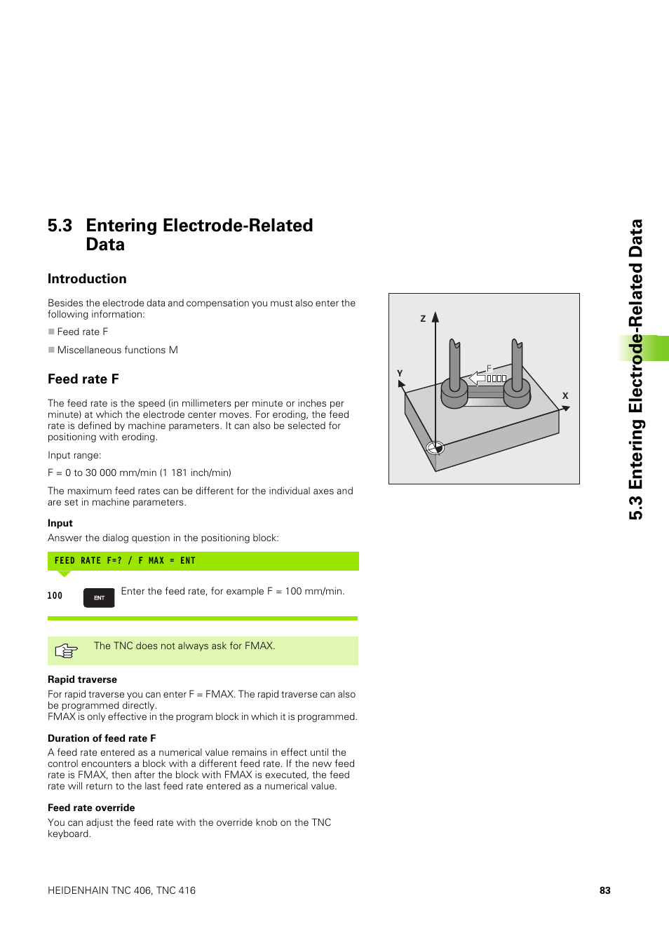 3 entering electrode-related data, Introduction, Feed rate f | HEIDENHAIN TNC 406 User Manual | Page 104 / 289