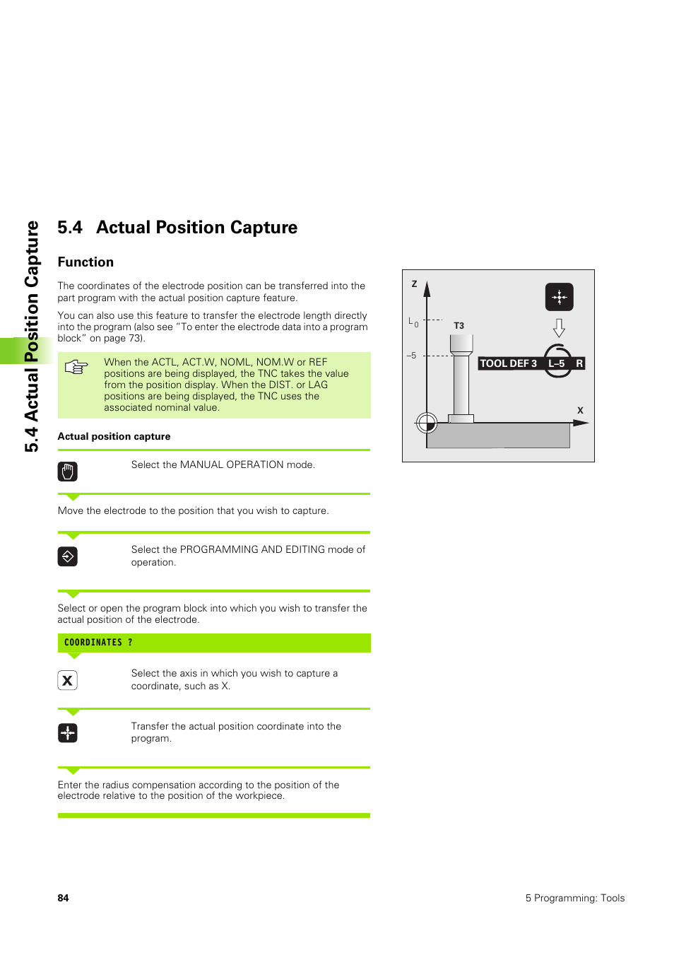 4 actual position capture, Function | HEIDENHAIN TNC 406 User Manual | Page 105 / 289