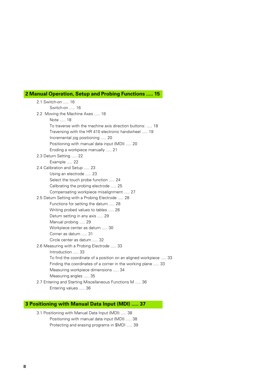 2 manual operation, setup and probing functions, 3 positioning with manual data input (mdi) | HEIDENHAIN TNC 406 User Manual | Page 11 / 289