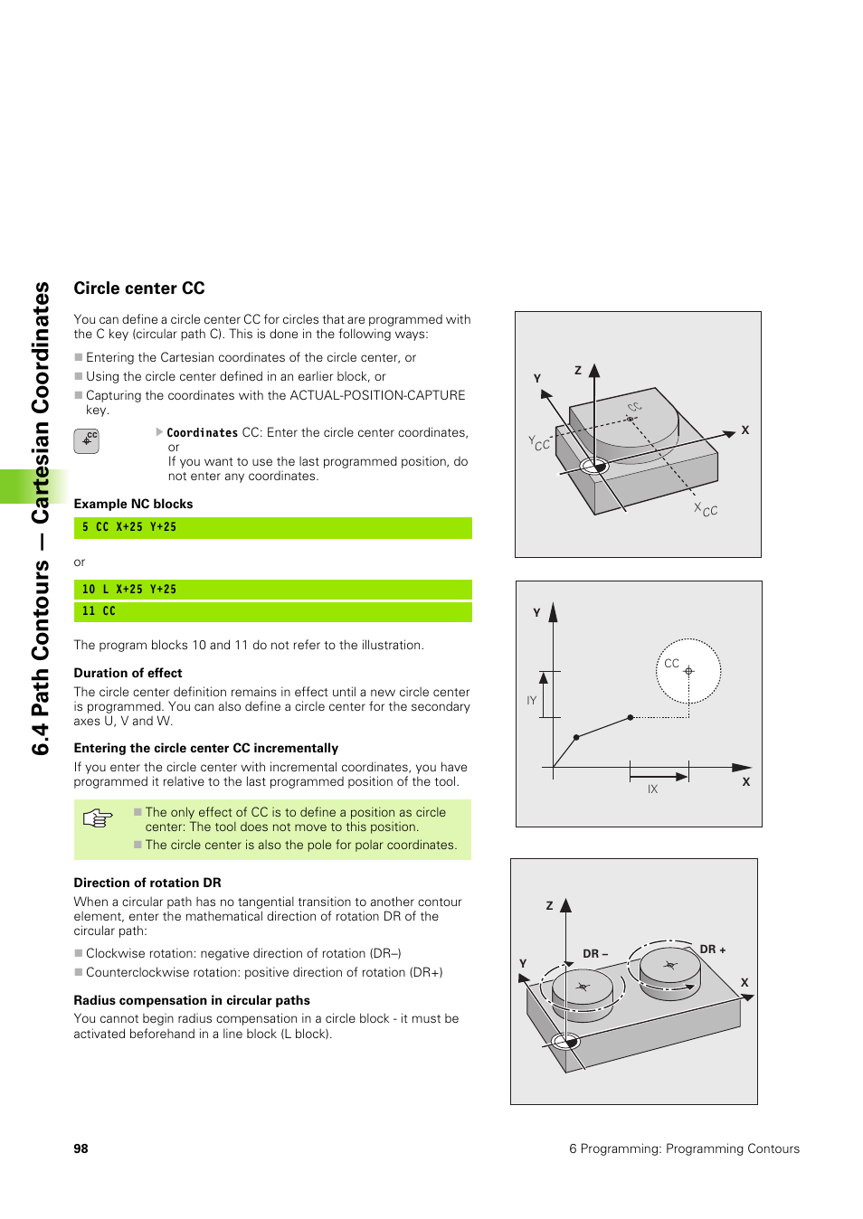 Circle center cc, 4 p ath cont ours — car tesian coor dinat es | HEIDENHAIN TNC 406 User Manual | Page 119 / 289