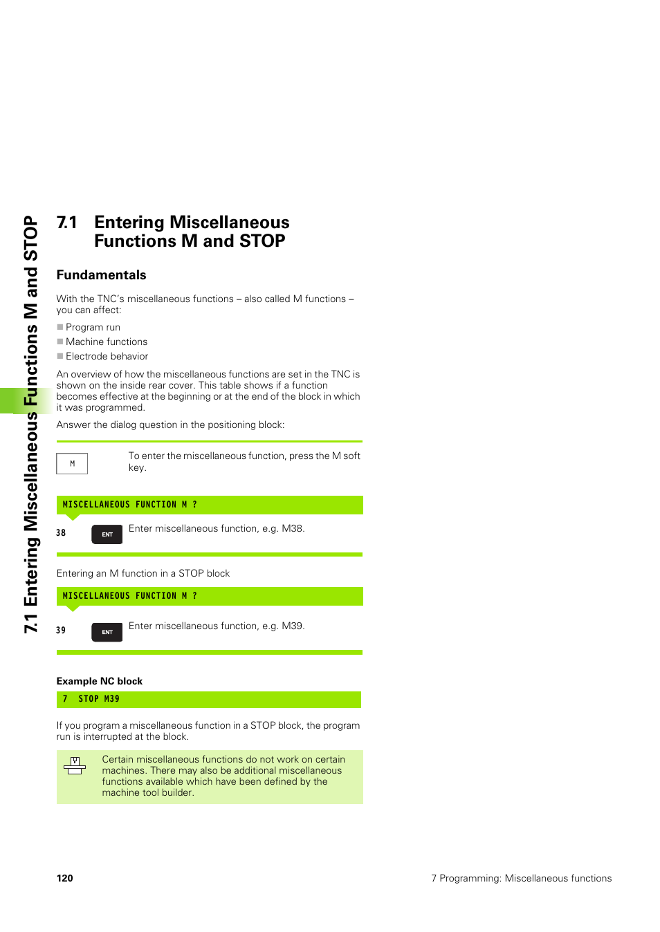 1 entering miscellaneous functions m and stop, Fundamentals | HEIDENHAIN TNC 406 User Manual | Page 141 / 289