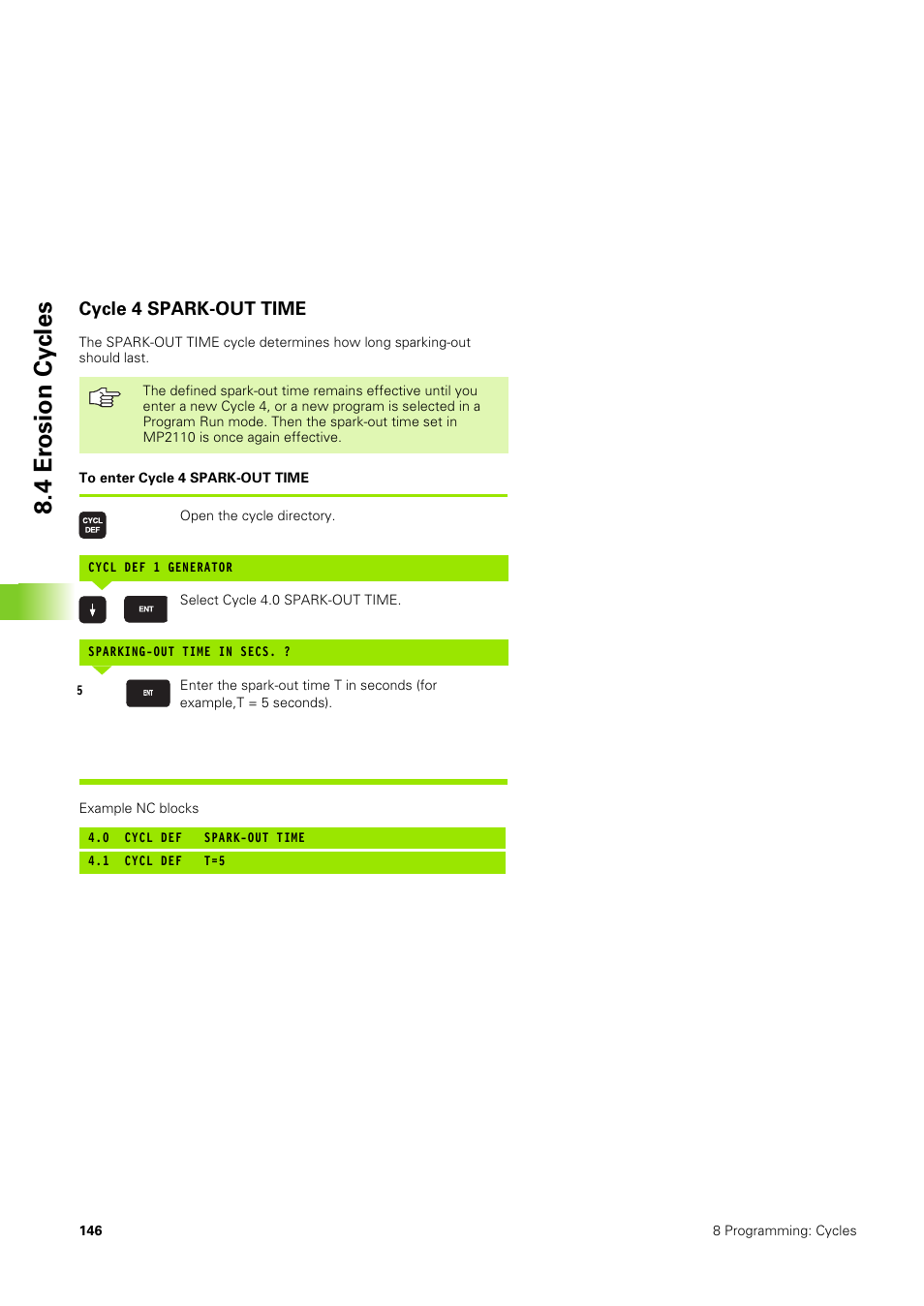 Cycle 4 spark-out time, 4 er osion cy cles | HEIDENHAIN TNC 406 User Manual | Page 167 / 289