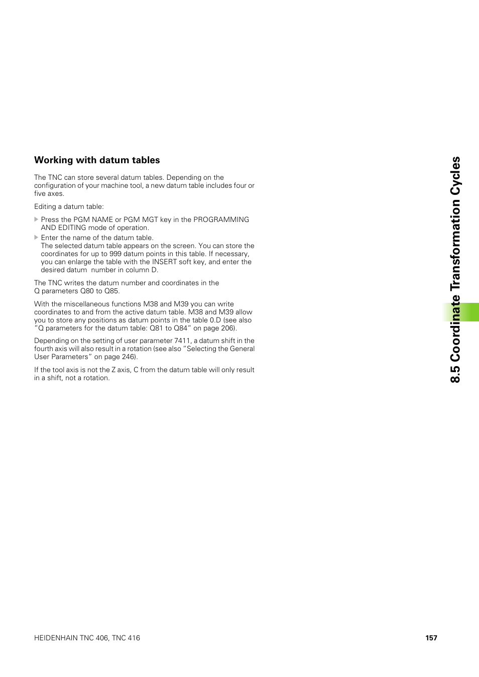 Working with datum tables, 5 coor dinat e t ransf or mation cy cles | HEIDENHAIN TNC 406 User Manual | Page 178 / 289