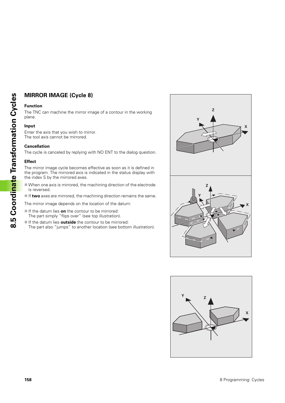 Mirror image (cycle 8), 5 coor dinat e t ransf or mation cy cles | HEIDENHAIN TNC 406 User Manual | Page 179 / 289