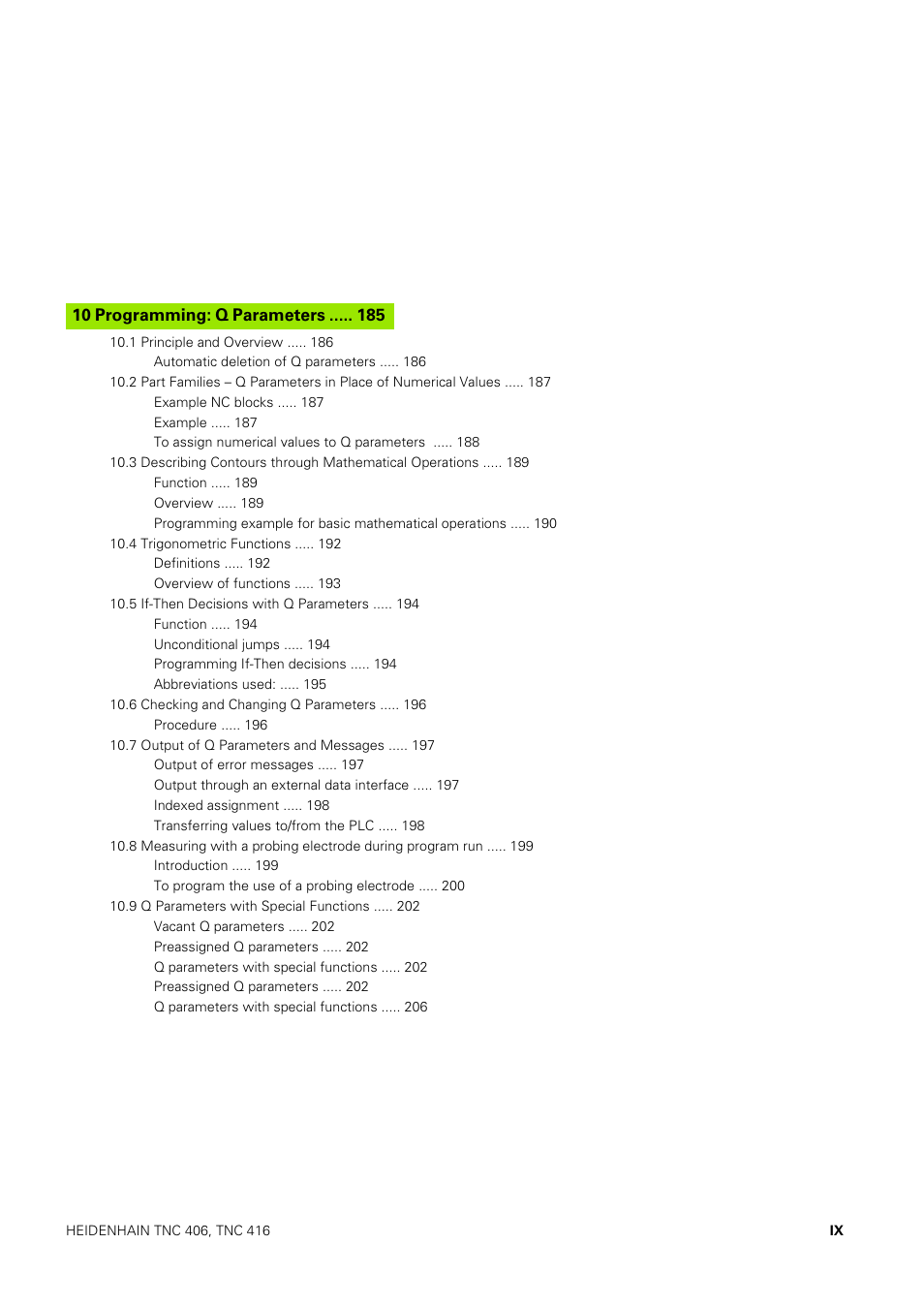 10 programming: q parameters | HEIDENHAIN TNC 406 User Manual | Page 18 / 289