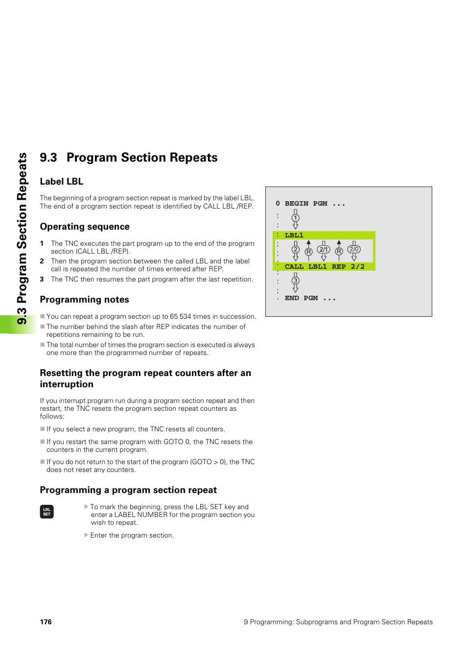 3 program section repeats, Label lbl, Operating sequence | Programming notes, Programming a program section repeat | HEIDENHAIN TNC 406 User Manual | Page 197 / 289