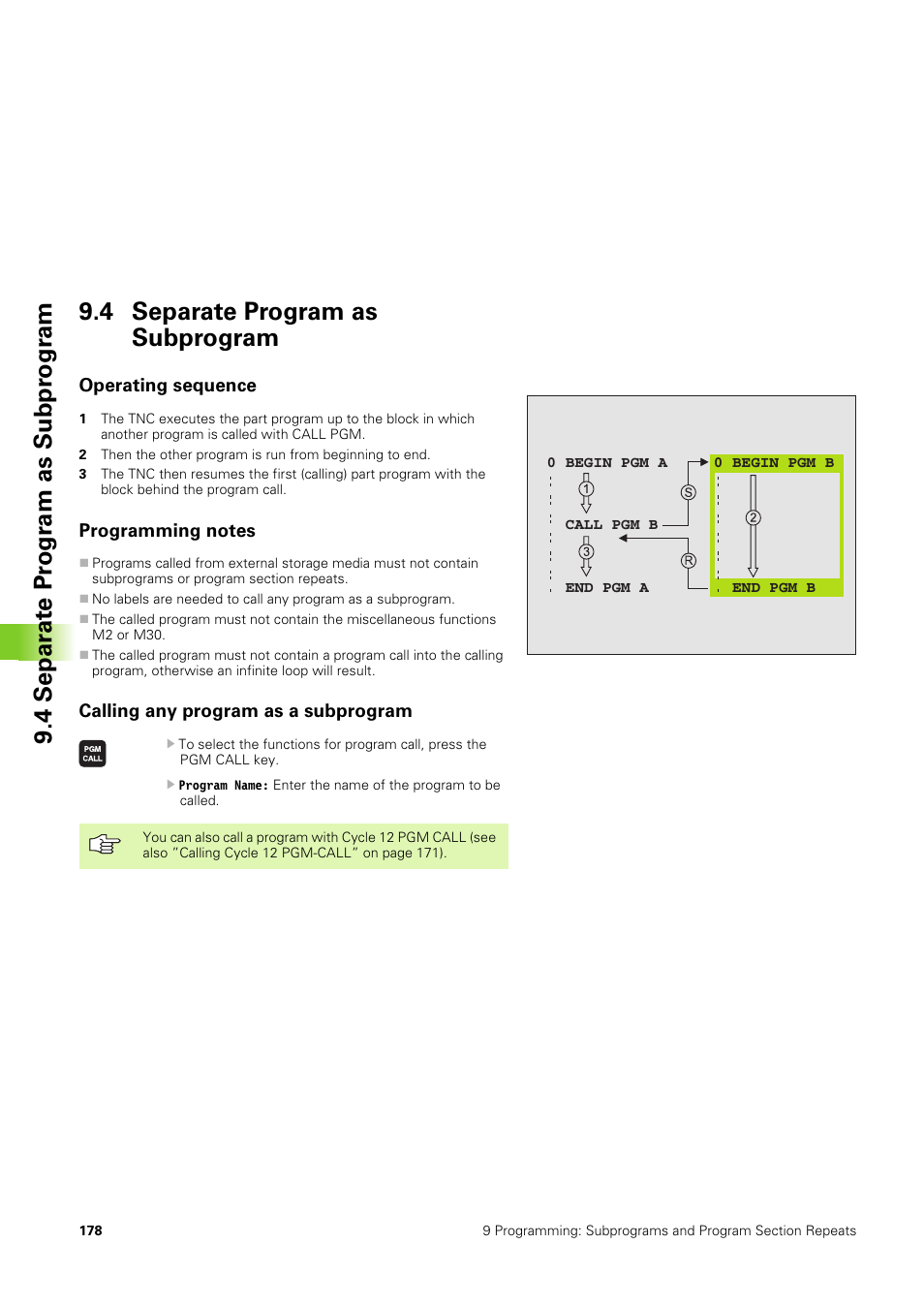 4 separate program as subprogram, Operating sequence, Programming notes | Calling any program as a subprogram | HEIDENHAIN TNC 406 User Manual | Page 199 / 289