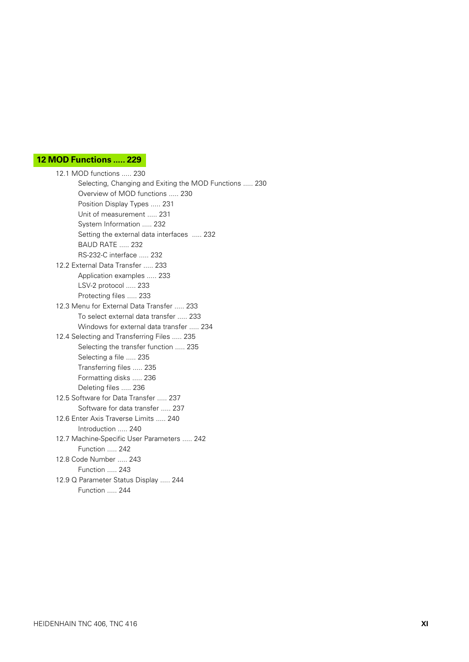 12 mod functions | HEIDENHAIN TNC 406 User Manual | Page 20 / 289