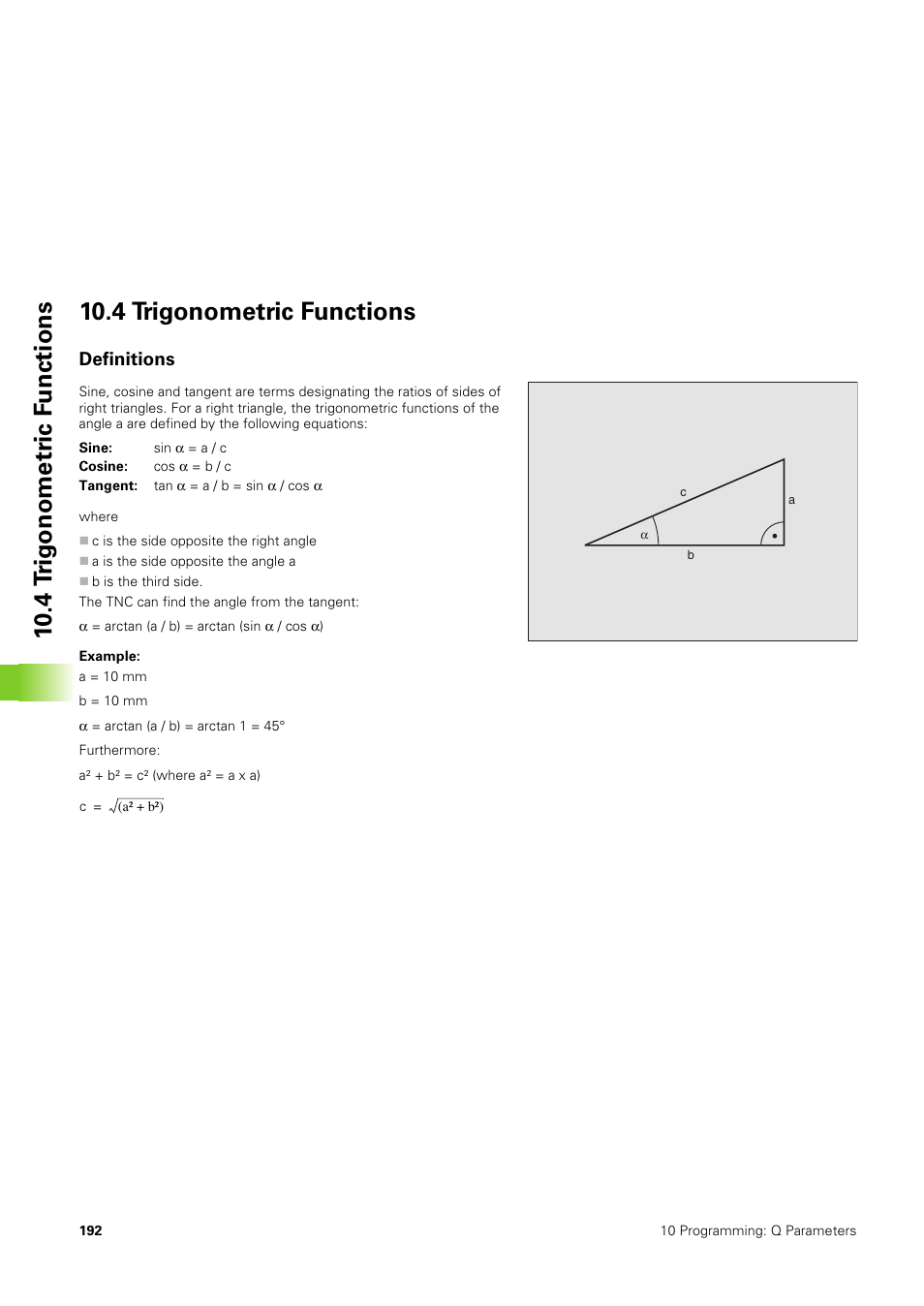 4 trigonometric functions, Definitions | HEIDENHAIN TNC 406 User Manual | Page 213 / 289