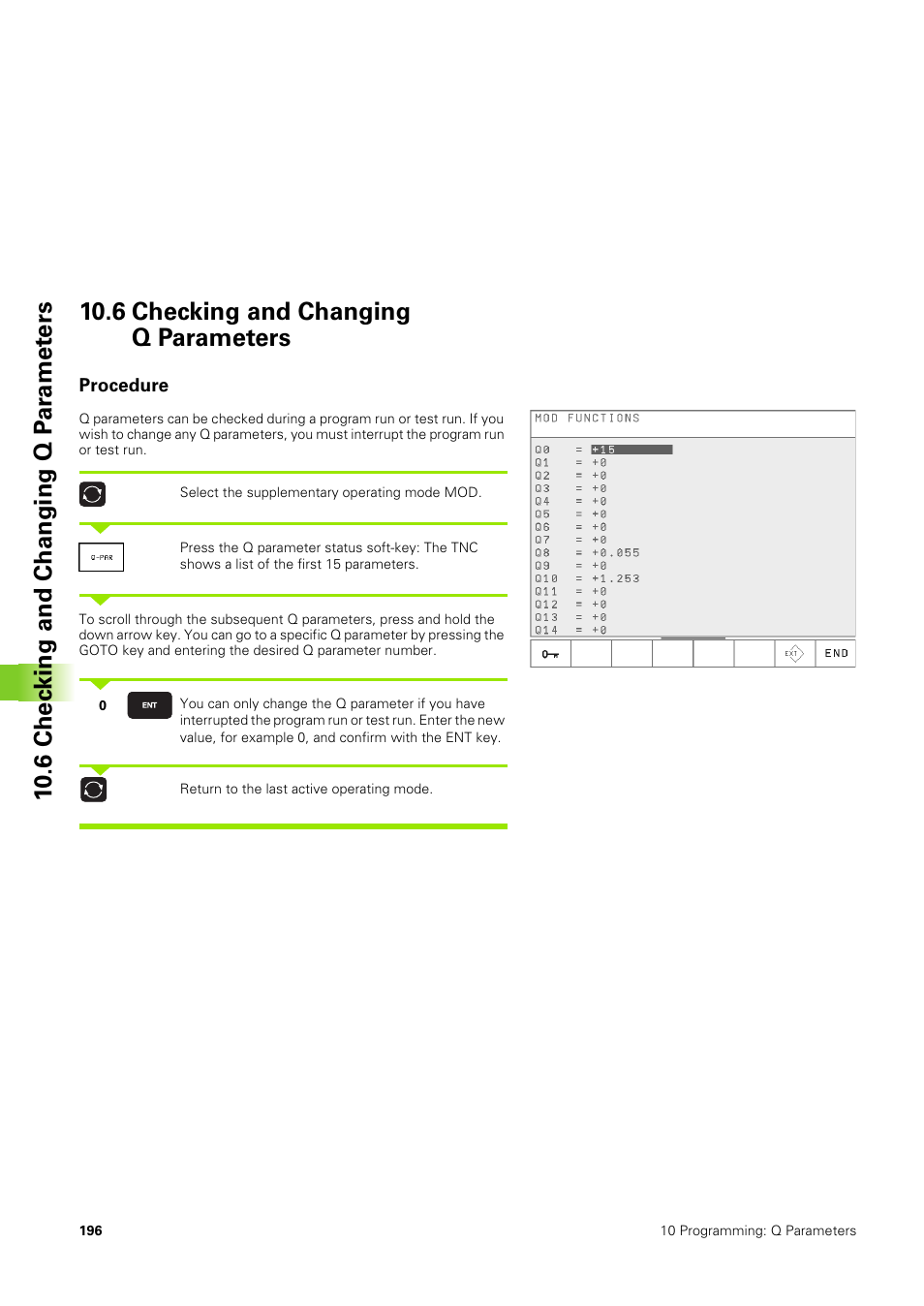 6 checking and changing q parameters, Procedure | HEIDENHAIN TNC 406 User Manual | Page 217 / 289