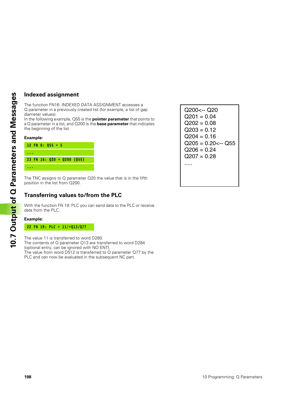 Indexed assignment, Transferring values to/from the plc | HEIDENHAIN TNC 406 User Manual | Page 219 / 289