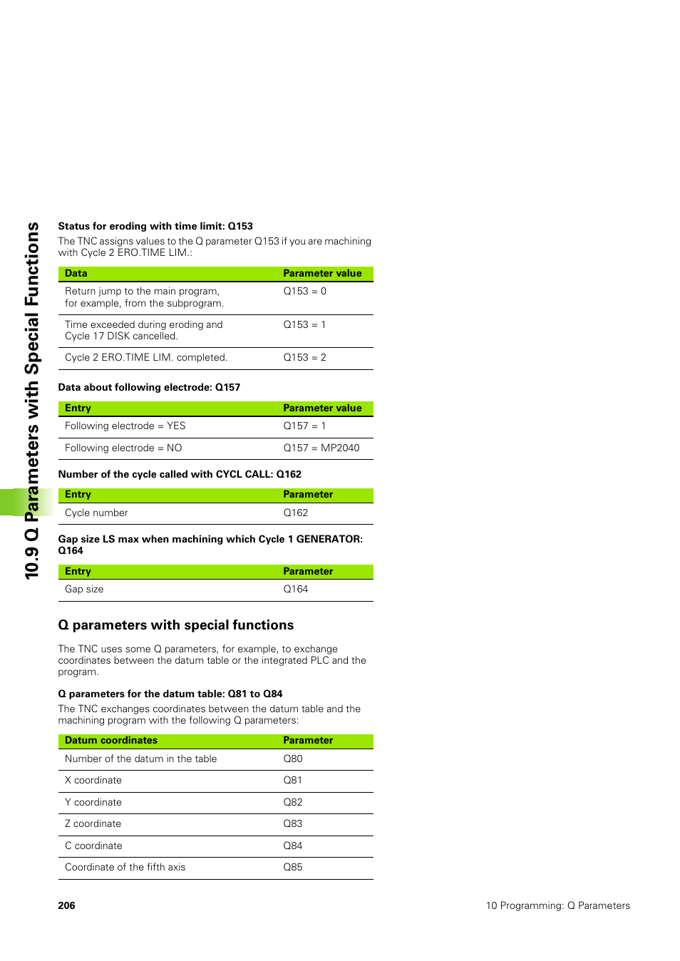 Q parameters with special functions, 9 q p ar amet ers with special f u nctions | HEIDENHAIN TNC 406 User Manual | Page 227 / 289