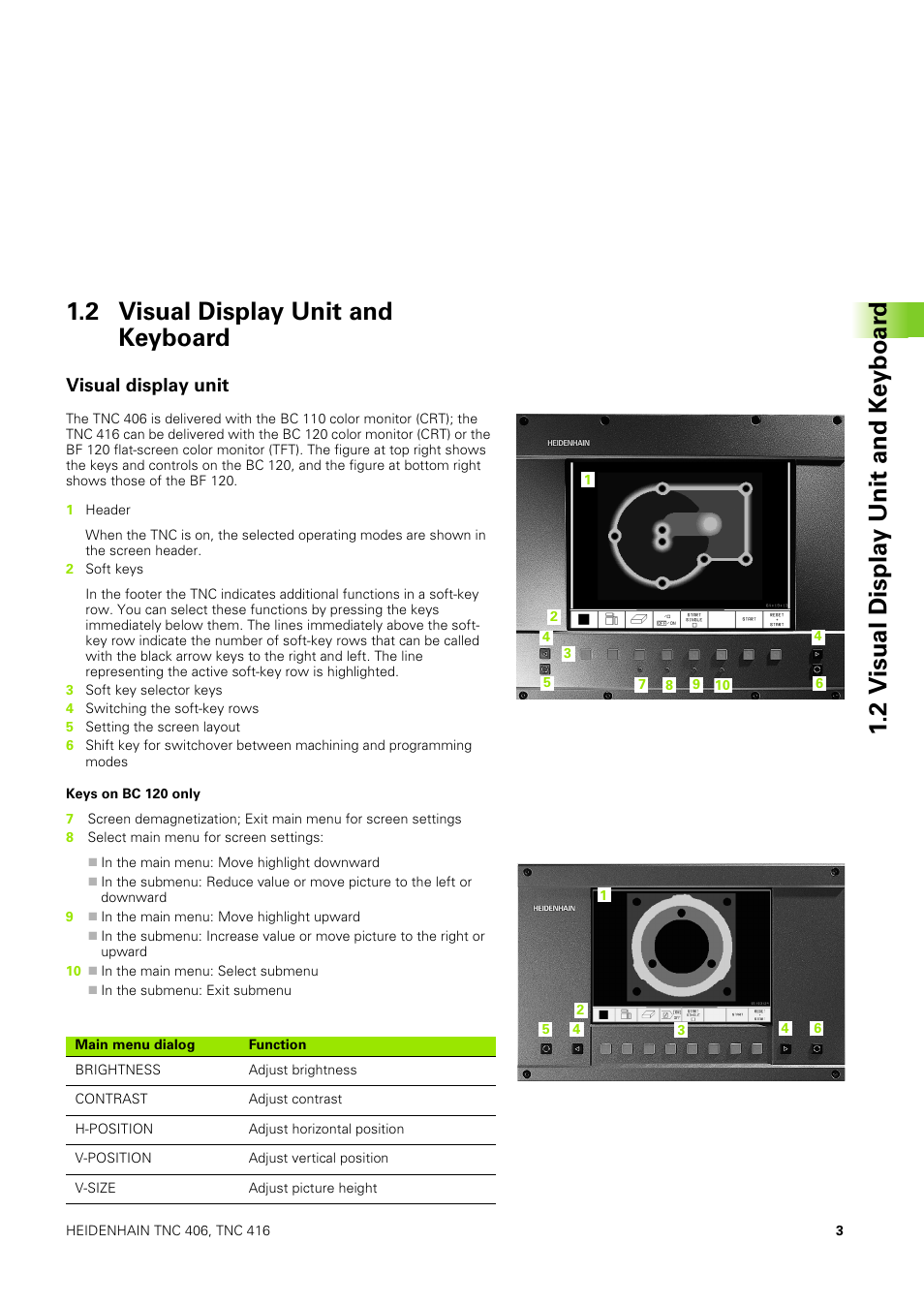 2 visual display unit and keyboard, Visual display unit | HEIDENHAIN TNC 406 User Manual | Page 24 / 289